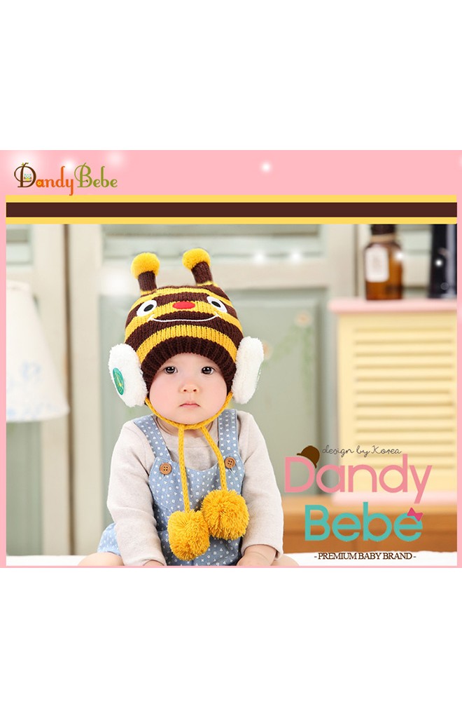 หมวกไหมพรมผึ้ง มีสายห้อยปอมปอม DANDYBEBE
