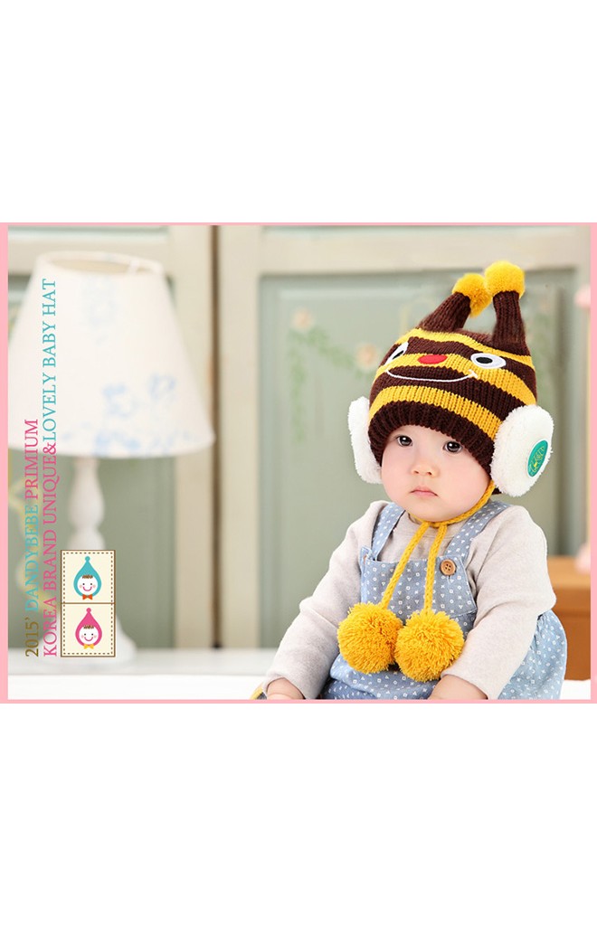 หมวกไหมพรมผึ้ง มีสายห้อยปอมปอม DANDYBEBE