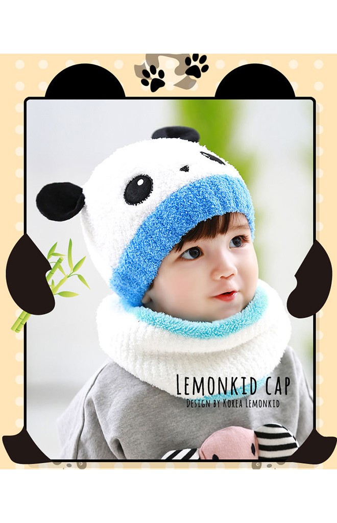 เซ็ตหมวกไหมพรมหมีแพนด้ามาพร้อมผ้าสวมคอ Lemonkid