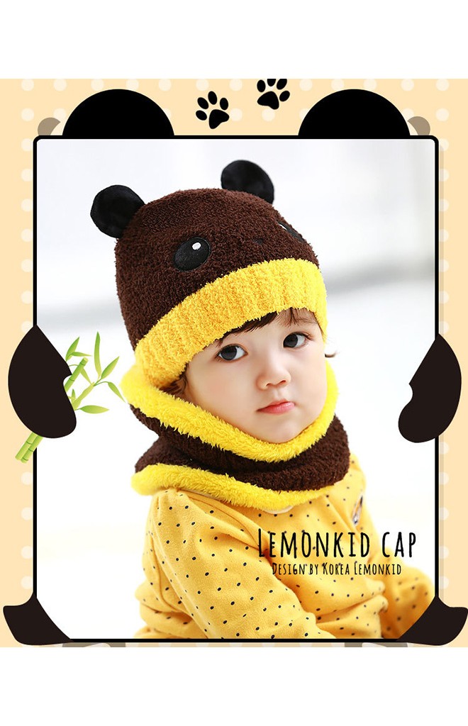 เซ็ตหมวกไหมพรมหมีแพนด้ามาพร้อมผ้าสวมคอ Lemonkid