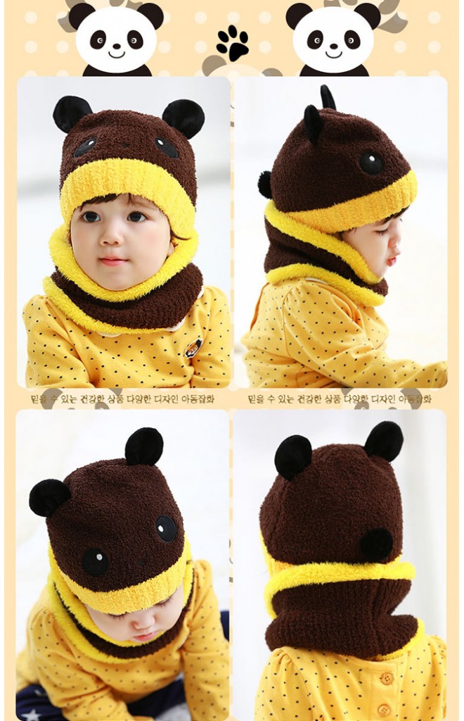 เซ็ตหมวกไหมพรมหมีแพนด้ามาพร้อมผ้าสวมคอ Lemonkid
