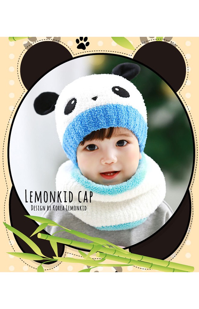 เซ็ตหมวกไหมพรมหมีแพนด้ามาพร้อมผ้าสวมคอ Lemonkid