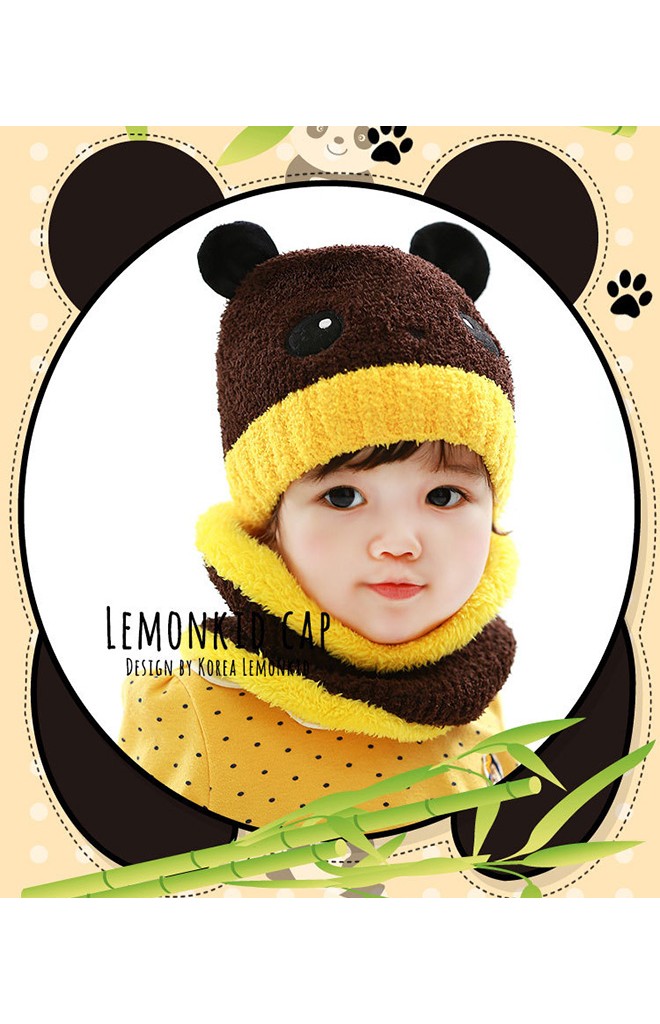 เซ็ตหมวกไหมพรมหมีแพนด้ามาพร้อมผ้าสวมคอ Lemonkid