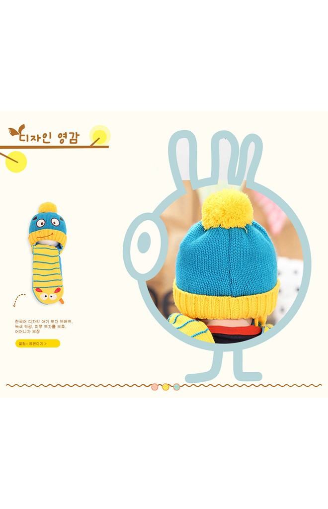 หมวกไหมพรมเด็กพร้อมผ้าพันคอในตัวรูปการ์ตูนยิ้ม Lemonkid