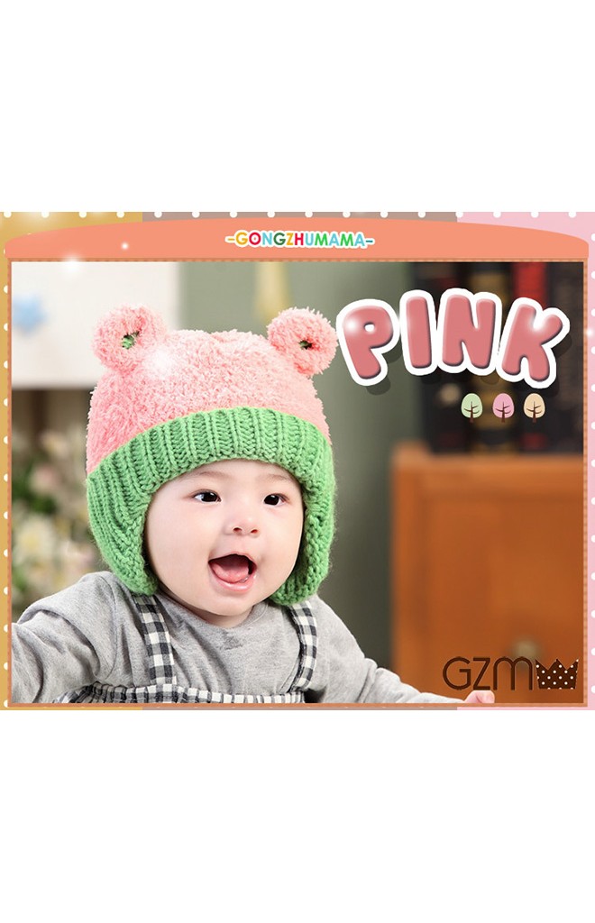 หมวกไหมพรมหมีแต่งหู ด้านบนเป็นไหมพรมฟูจาก GZMM