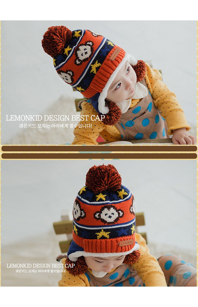 หมวกไหมพรมเด็กใส่กันหนาวลายลิง Lemonkid