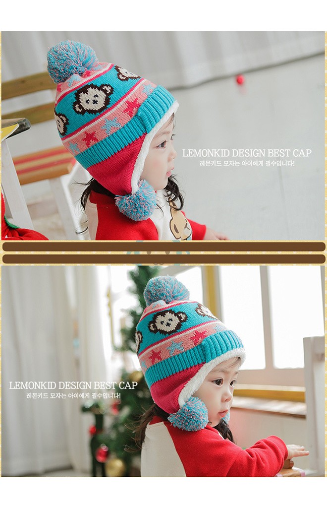 หมวกไหมพรมเด็กใส่กันหนาวลายลิง Lemonkid