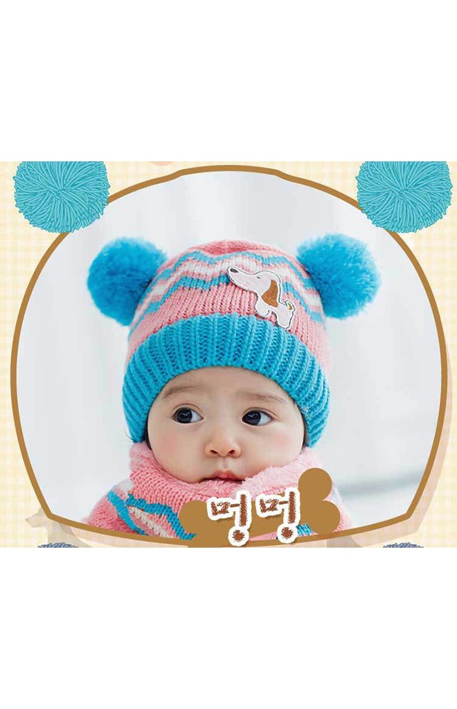 หมวกไหมพรมเด็กทอลายหยักด้านหน้าแต่งรูปหมาน้อย Lemonkid