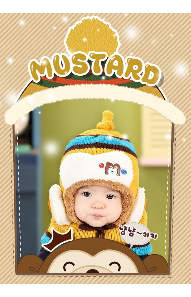 หมวกไหมพรมเด็กใส่กันหนาว ด้านหน้าแต่งอักษร M