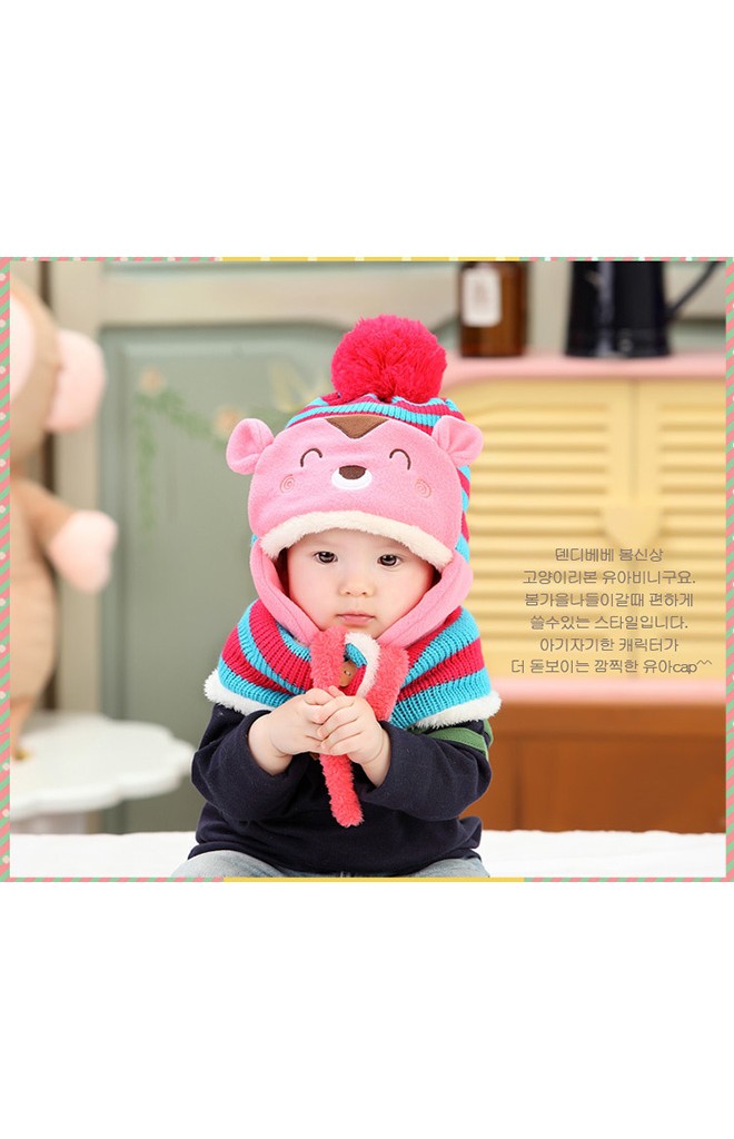 เซ็ตหมวกไหมพรมหมีมาพร้อมผ้าพันคอ MOFABABI