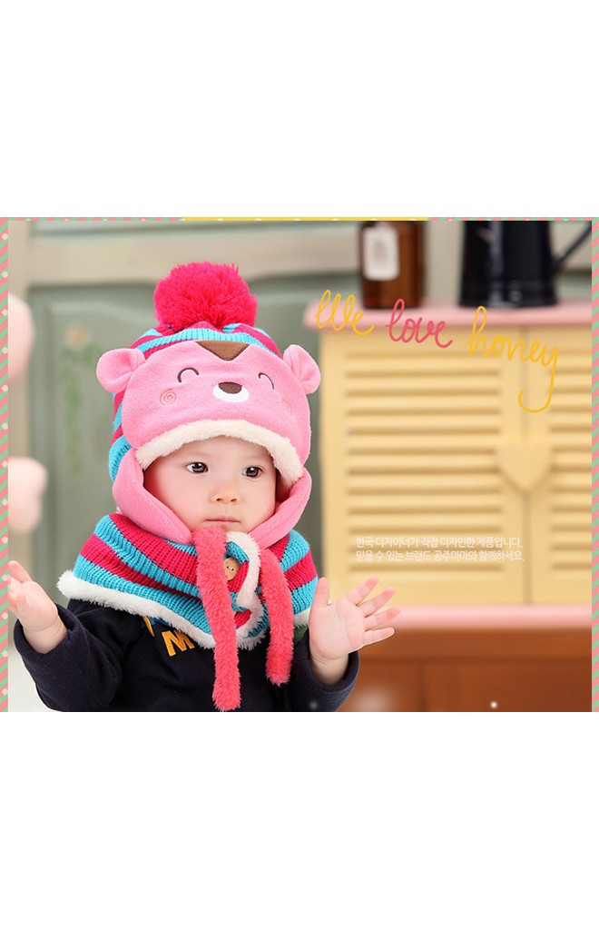 เซ็ตหมวกไหมพรมหมีมาพร้อมผ้าพันคอ MOFABABI