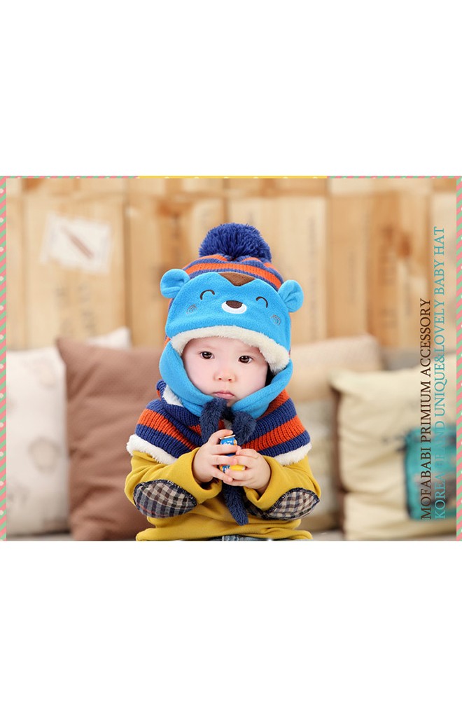 เซ็ตหมวกไหมพรมหมีมาพร้อมผ้าพันคอ MOFABABI