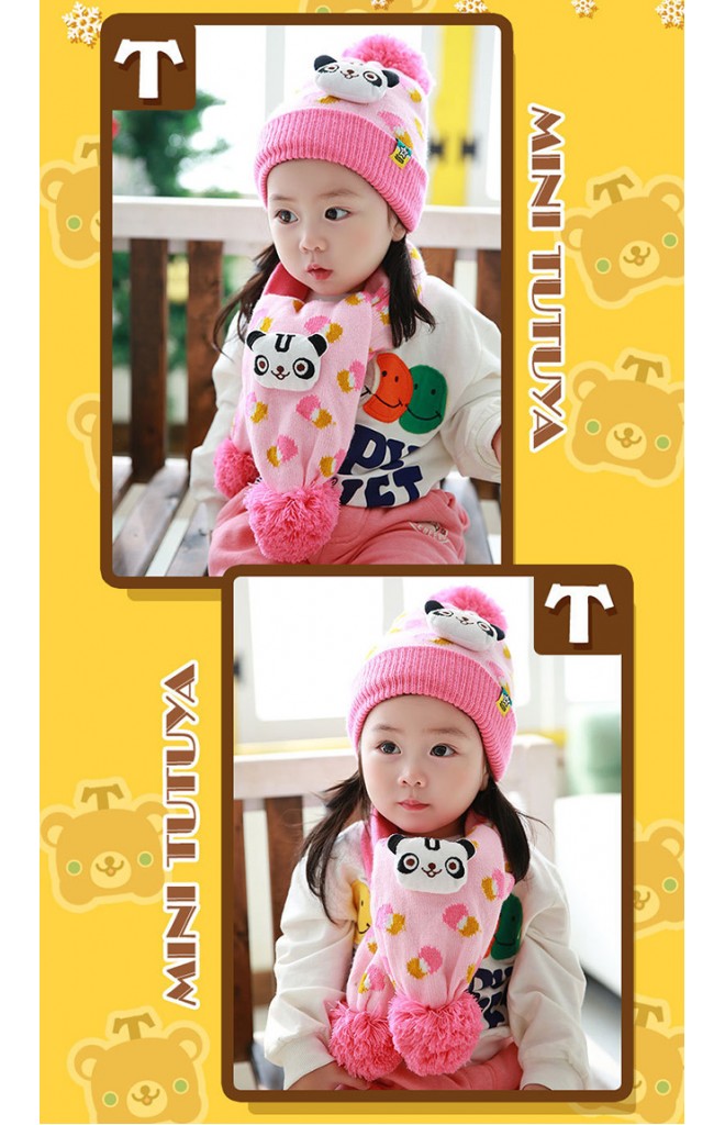 เซ็ตหมวกไหมพรมเด็กพร้อมผ้าพันคอหมีแพนด้า TUTUYA