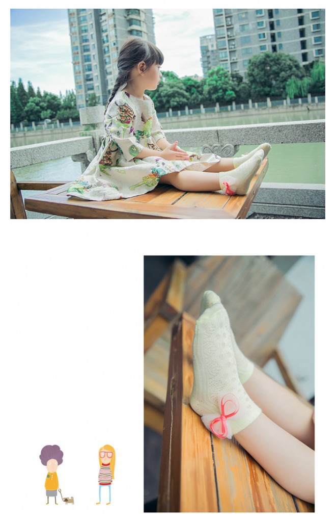 ถุงเท้าเด็กหญิง แต่งโบว์ด้านข้าง