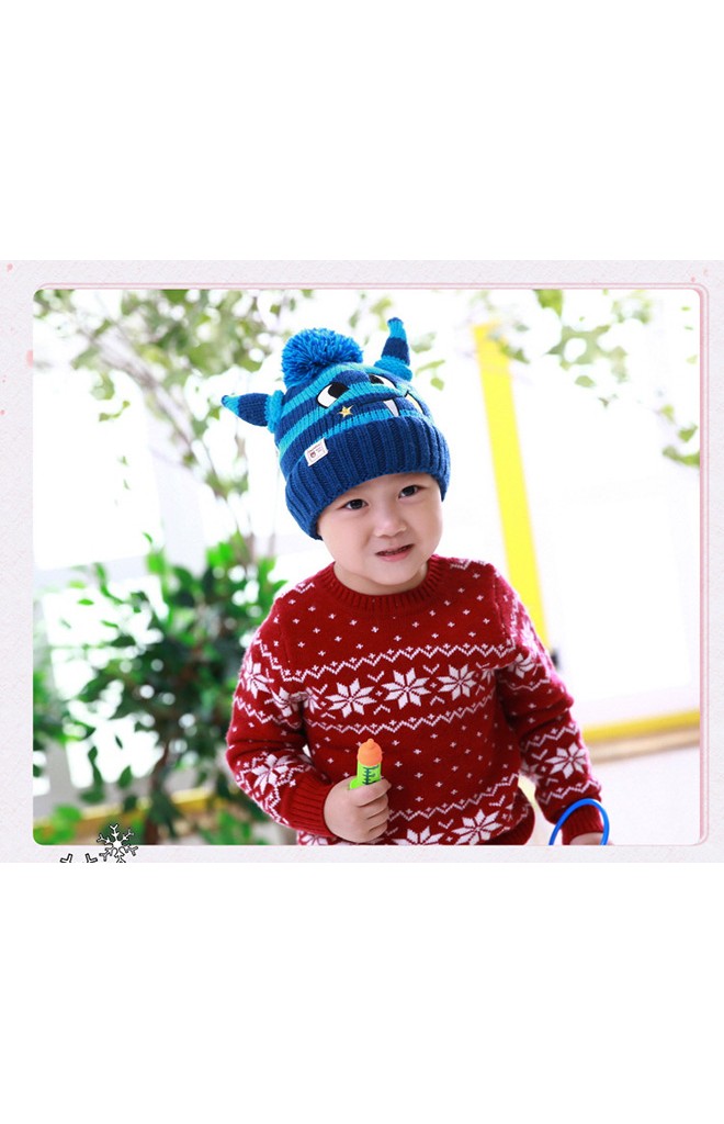 หมวกไหมพรมปีศาจ แต่งเขาหมวกลายขวาง จาก Goodkid