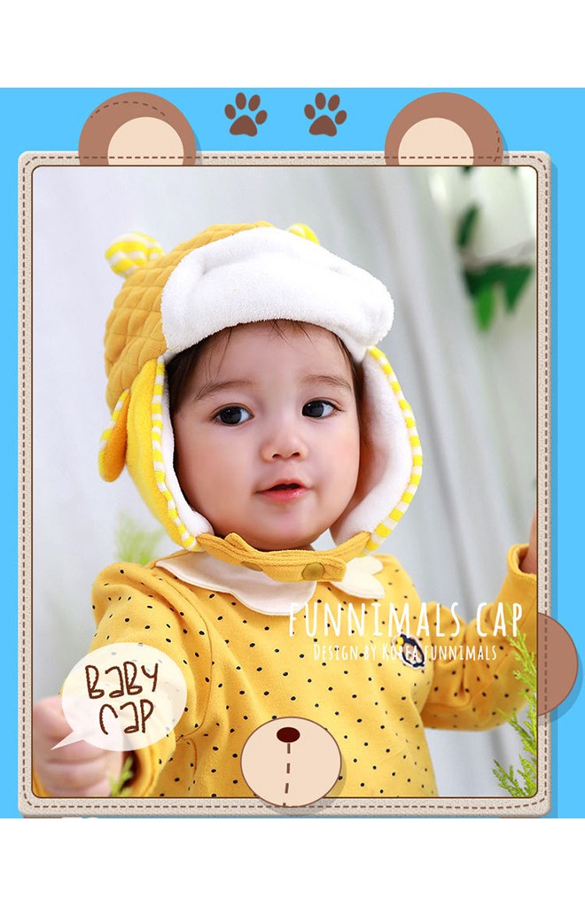 หมวกกันหนาวเด็ก สไตล์หมวกนักบินแต่งหูเล็กๆ ด้านหน้าแต่งรูปหมี funnimals