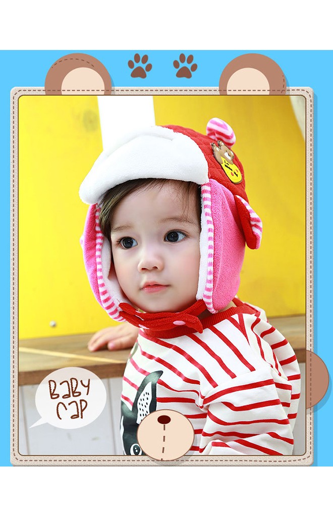 หมวกกันหนาวเด็ก สไตล์หมวกนักบินแต่งหูเล็กๆ ด้านหน้าแต่งรูปหมี funnimals