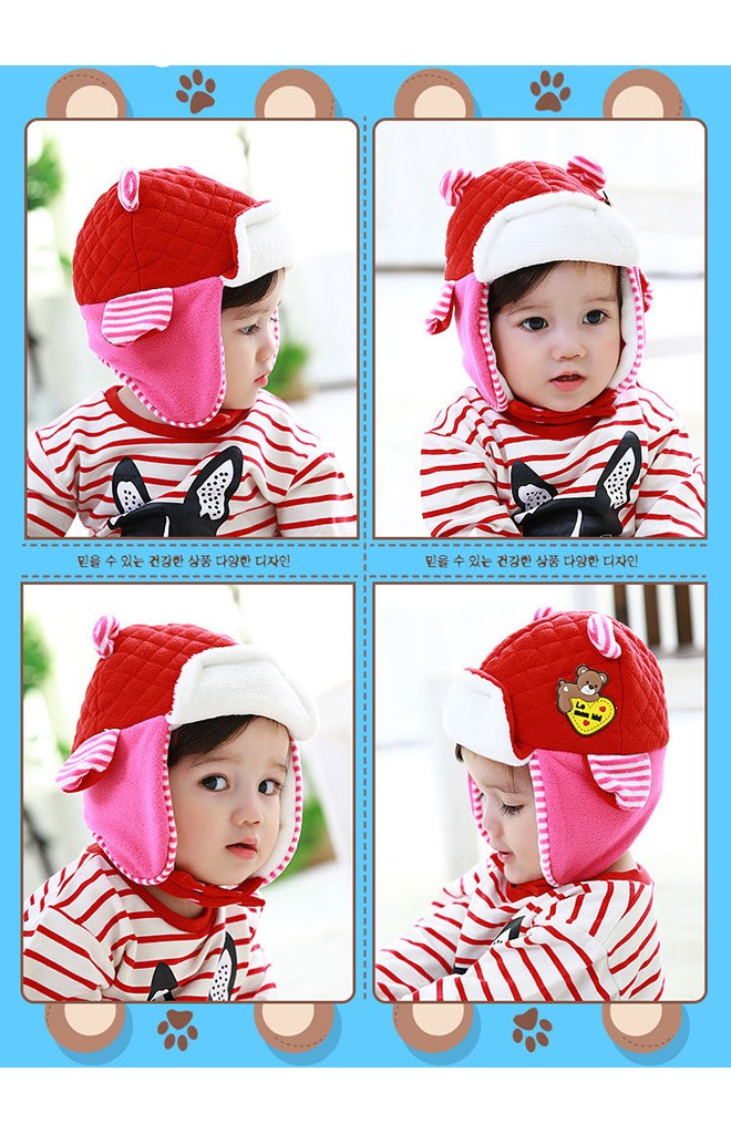หมวกกันหนาวเด็ก สไตล์หมวกนักบินแต่งหูเล็กๆ ด้านหน้าแต่งรูปหมี funnimals