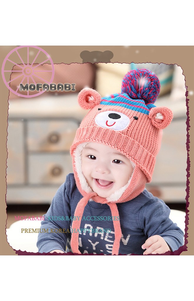 หมวกไหมพรมหน้าหมีแต่งหูกลม ยี่ห้อ MOFABABI