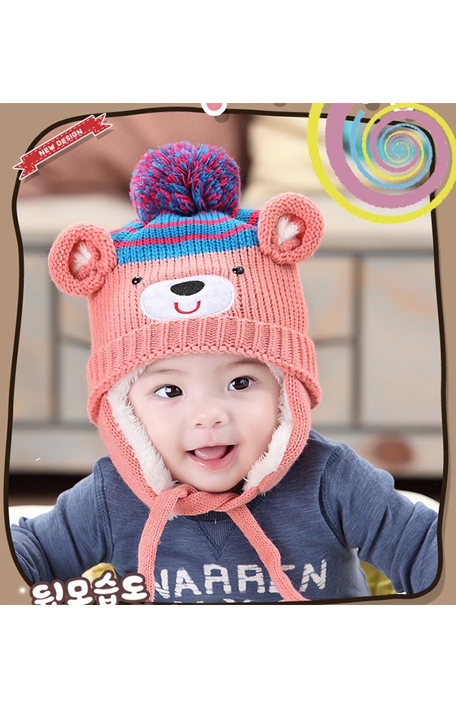 หมวกไหมพรมหน้าหมีแต่งหูกลม ยี่ห้อ MOFABABI