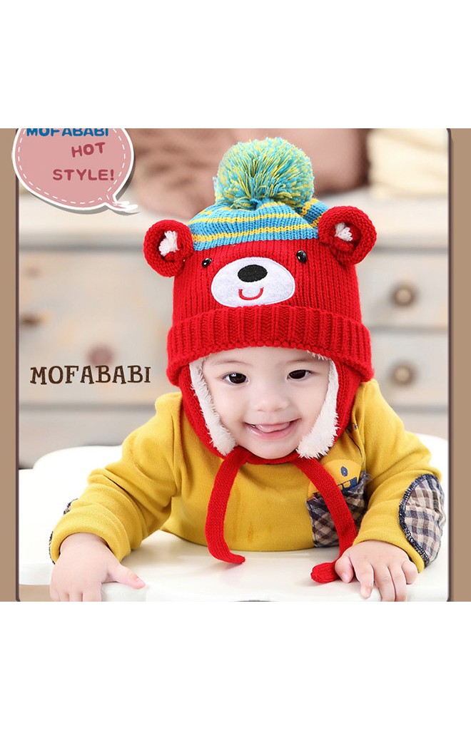 หมวกไหมพรมหน้าหมีแต่งหูกลม ยี่ห้อ MOFABABI