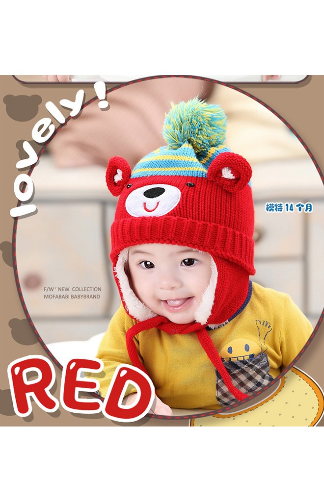 หมวกไหมพรมหน้าหมีแต่งหูกลม ยี่ห้อ MOFABABI