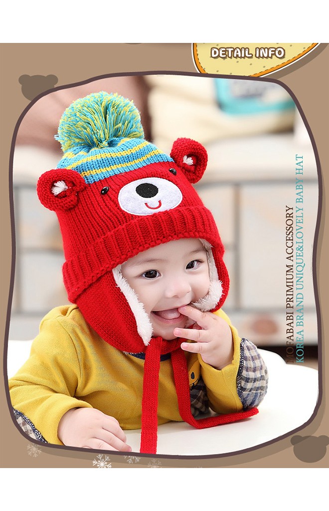 หมวกไหมพรมหน้าหมีแต่งหูกลม ยี่ห้อ MOFABABI