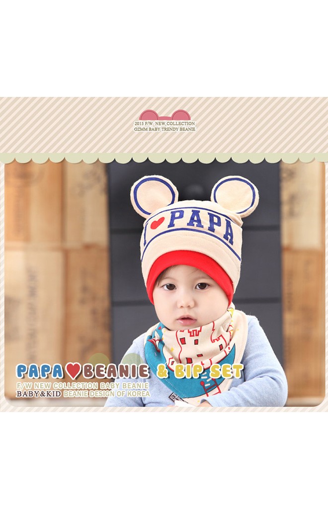 เซ็ตหมวก I love PAPA แต่งหูมิกกี้ มาพร้อมผ้ากันเปื้อน GZMM
