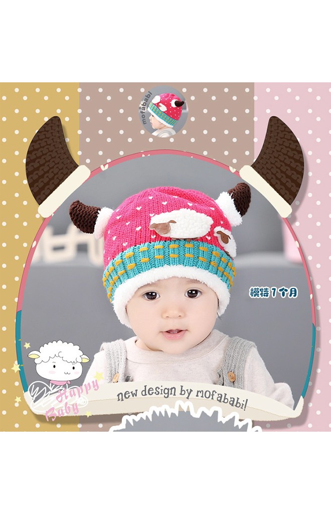หมวกไหมพรมมีเขา แต่งรูปแกะแม่ลูกน่ารัก MOFABABI