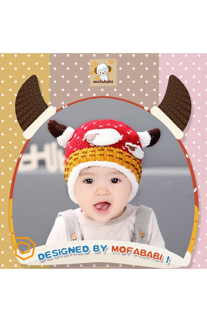 หมวกไหมพรมมีเขา แต่งรูปแกะแม่ลูกน่ารัก MOFABABI