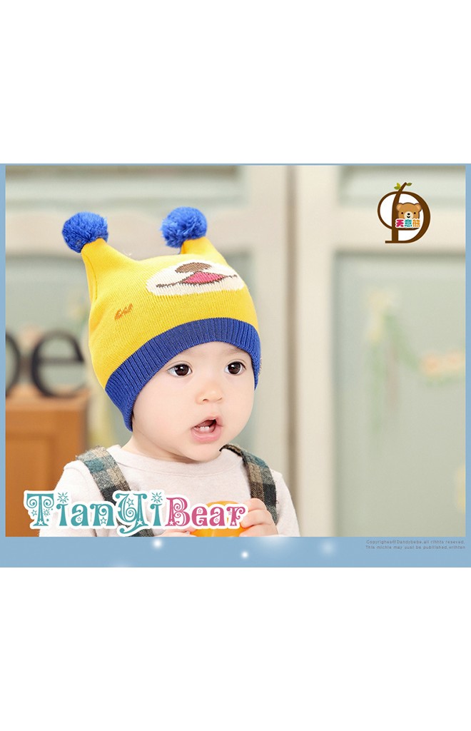หมวกไหมพรมเด็กหน้าหมีมีเขา