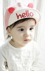 หมวกแก๊ปหมีแต่งหูน่ารัก ปีกหมวกด้านในปักอักษร hello