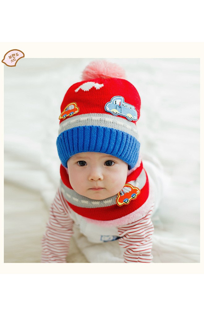 เซ็ตหมวกไหมพรมแต่งรูปรถมาพร้อมผ้าพันคอ จาก Lemonkid