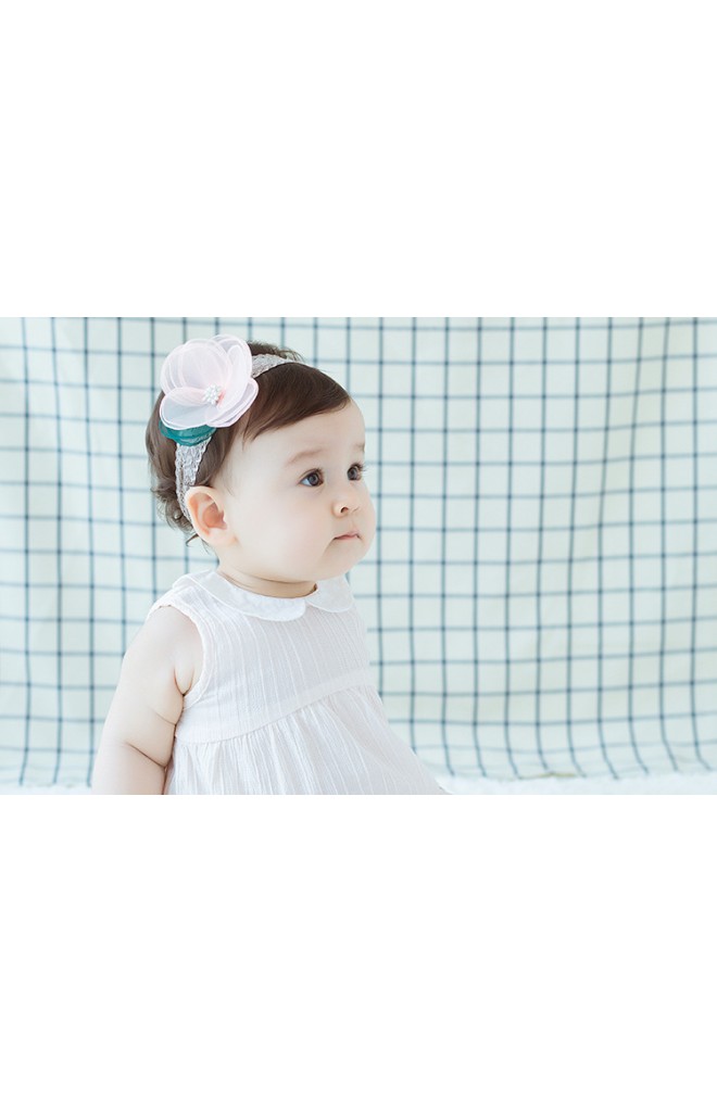สายคาดผมแต่งดอกไม้สวย สายคาดลูกไม้เทา