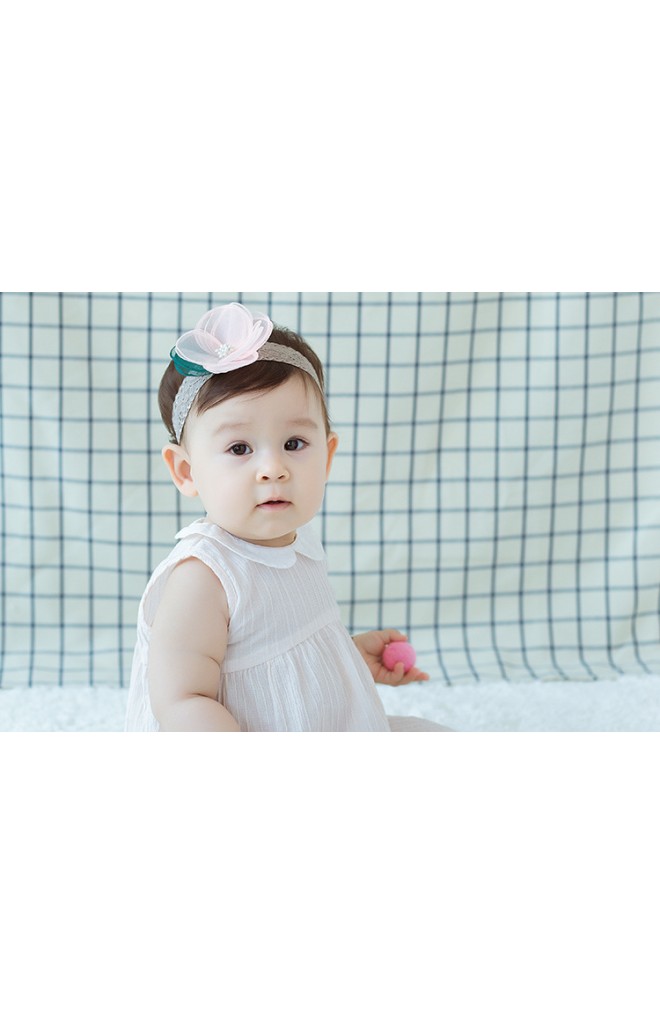 สายคาดผมแต่งดอกไม้สวย สายคาดลูกไม้เทา