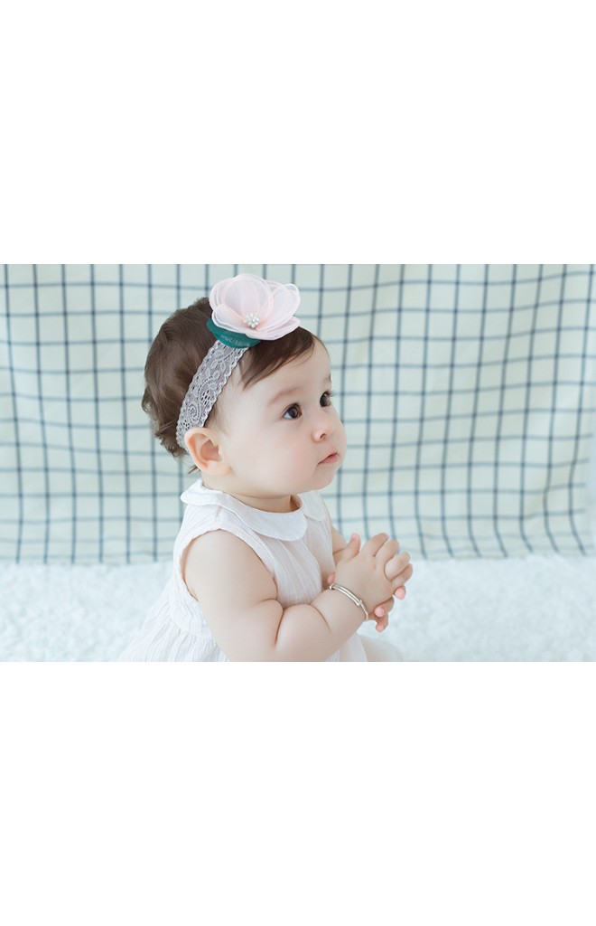 สายคาดผมแต่งดอกไม้สวย สายคาดลูกไม้เทา