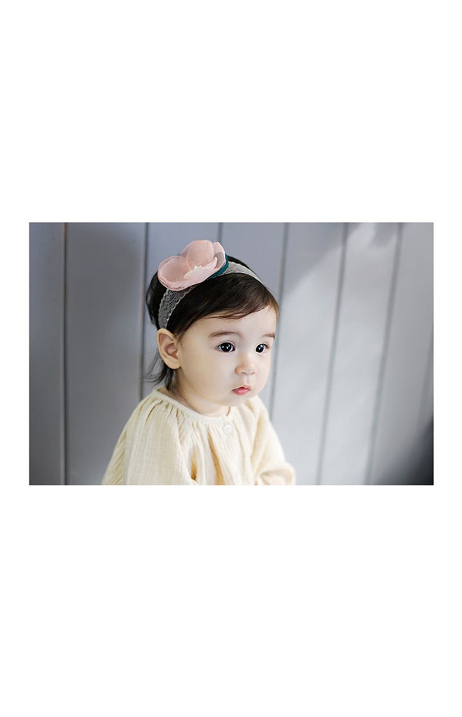 สายคาดผมแต่งดอกไม้สวย สายคาดลูกไม้เทา