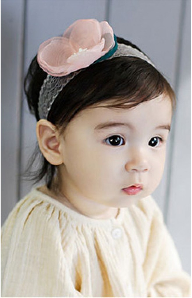 สายคาดผมแต่งดอกไม้สวย สายคาดลูกไม้เทา