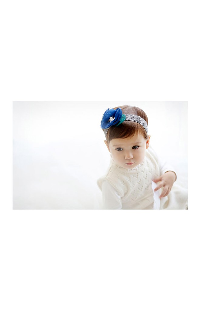 สายคาดผมแต่งดอกไม้สวย สายคาดลูกไม้เทา