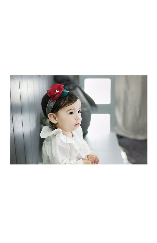 สายคาดผมแต่งดอกไม้สวย สายคาดลูกไม้เทา