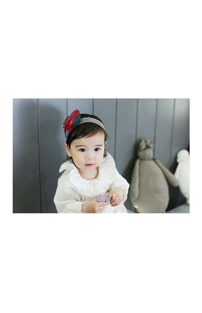 สายคาดผมแต่งดอกไม้สวย สายคาดลูกไม้เทา