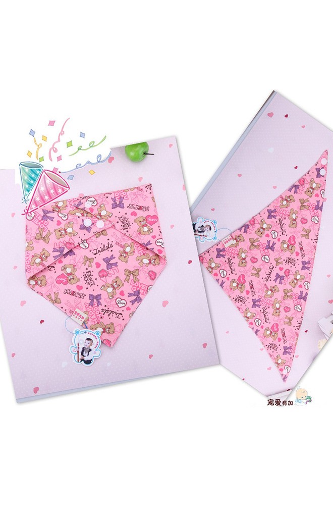Microfiber Baby Bibs ผ้ากันเปื้อนสามเหลี่ยม สีชมพูลายหมี