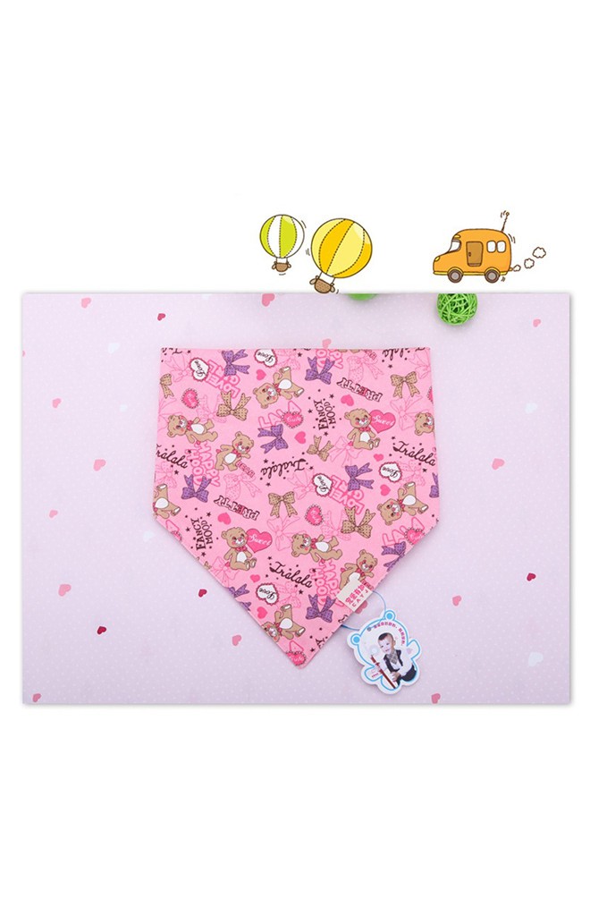 Microfiber Baby Bibs ผ้ากันเปื้อนสามเหลี่ยม สีชมพูลายหมี