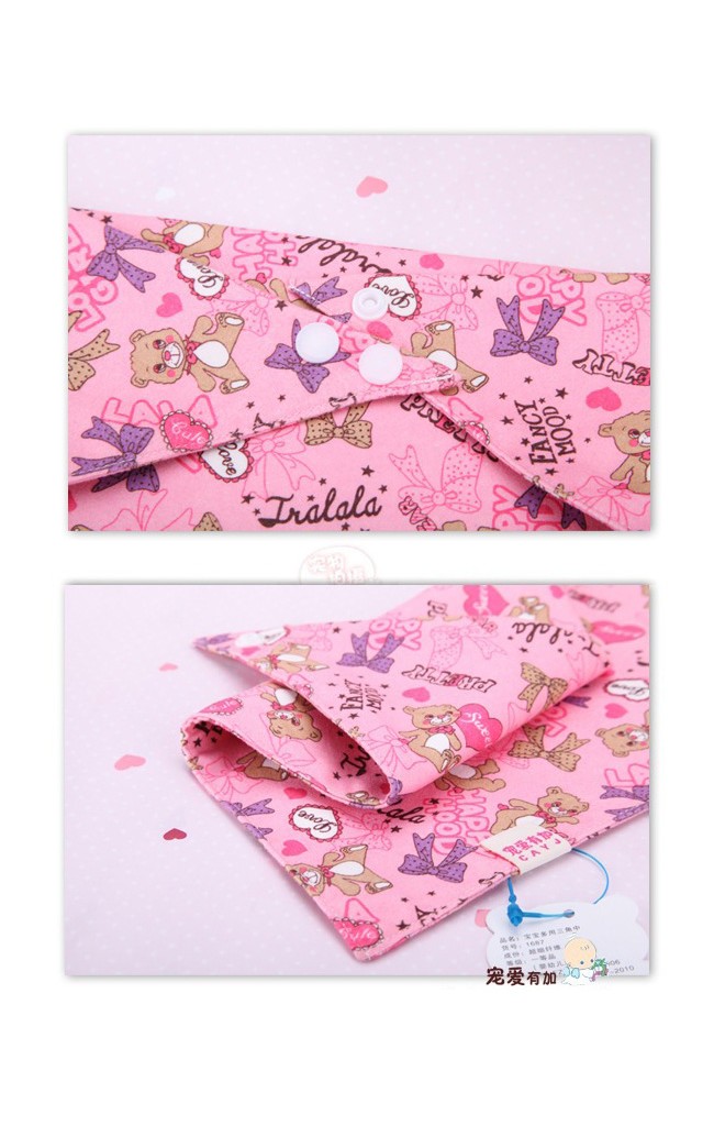 Microfiber Baby Bibs ผ้ากันเปื้อนสามเหลี่ยม สีชมพูลายหมี