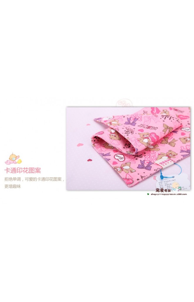Microfiber Baby Bibs ผ้ากันเปื้อนสามเหลี่ยม สีชมพูลายหมี