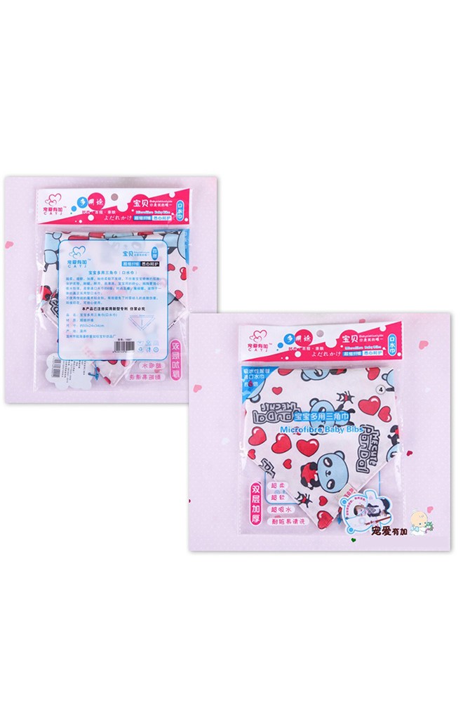 Microfiber Baby Bibs ผ้ากันเปื้อนสามเหลี่ยม สีขาว ลายหมีแพนด้า