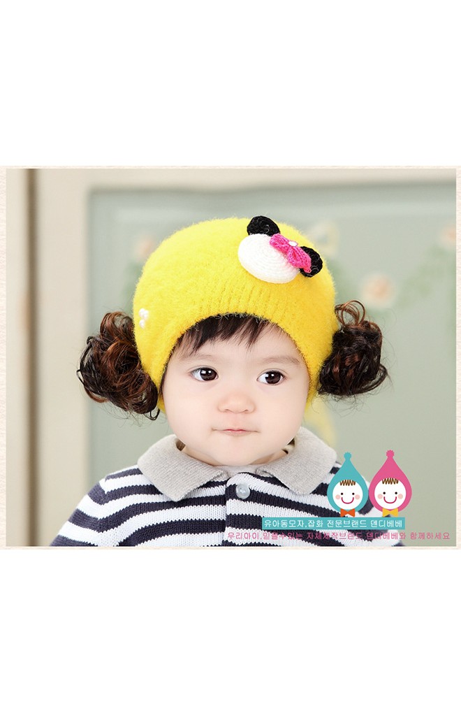 หมวกปอยผมไหมพรมกำมะหยี่ ปอยผมด้านบนแต่งมิกกี้ผูกโบว์