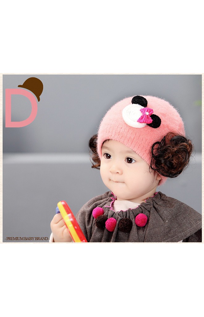หมวกปอยผมไหมพรมกำมะหยี่ ปอยผมด้านบนแต่งมิกกี้ผูกโบว์