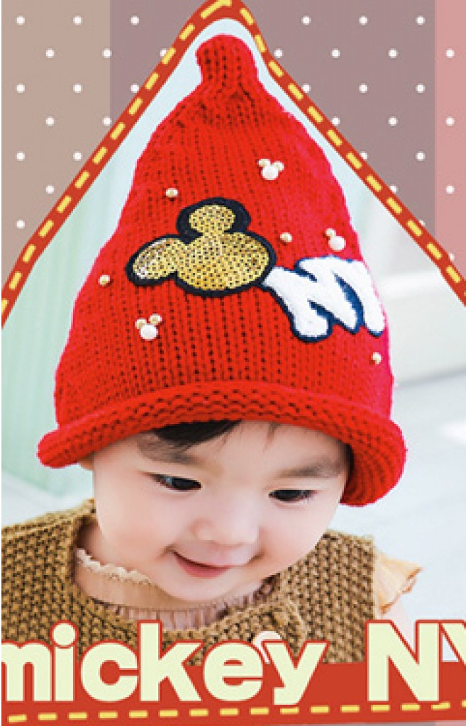 หมวกไหมพรมเด็กปลายแหลม แต่งมิกกี้และอักษร NY ยี่ห้อ BIKABIKA หมวกไหมพรมเด็กปลายแหลม แต่งมิกกี้และอักษร NY ยี่ห้อ BIKABIKA