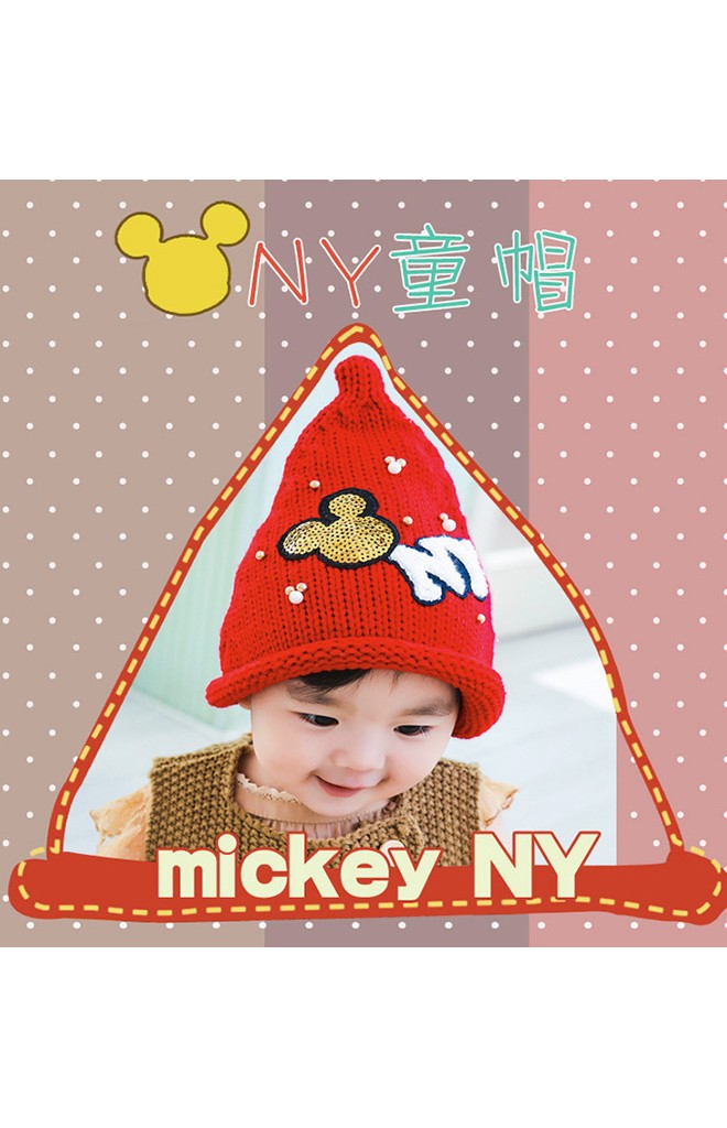 หมวกไหมพรมเด็กปลายแหลม แต่งมิกกี้และอักษร NY ยี่ห้อ BIKABIKA